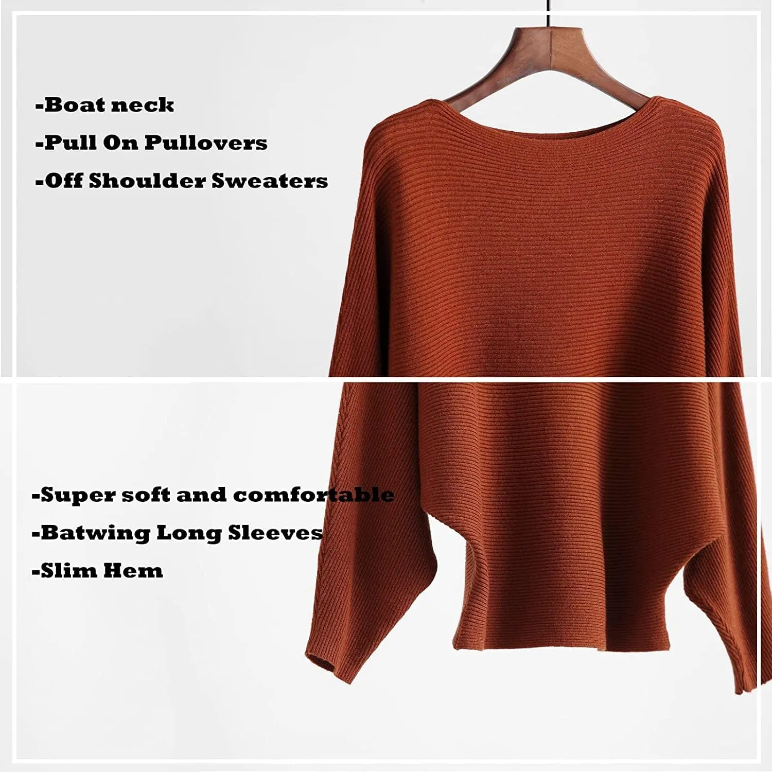 MAKARTHY Womens Striped Sweaters Batwing Sleeves Knitted Dolman Pullovers Tops Sweatershirts