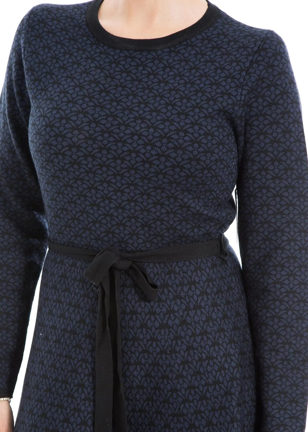 Max Studio Women's Knit Jacquard A-line Bodycon Swing Style Sweater Dress with Belt