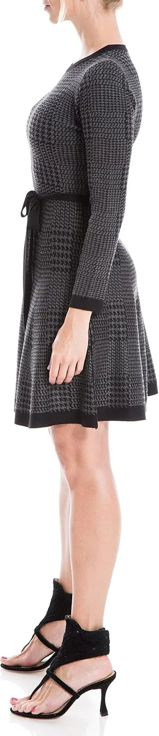 Max Studio Women's Knit Jacquard A-line Bodycon Swing Style Sweater Dress with Belt