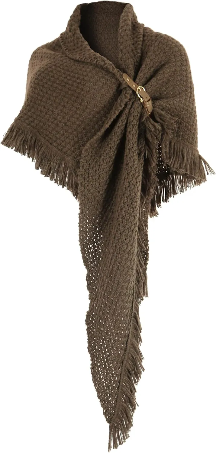 MCJC Knit Poncho Wrap Shawl with Fringe Tassel Trim, Medieval Renaissance Style Cape