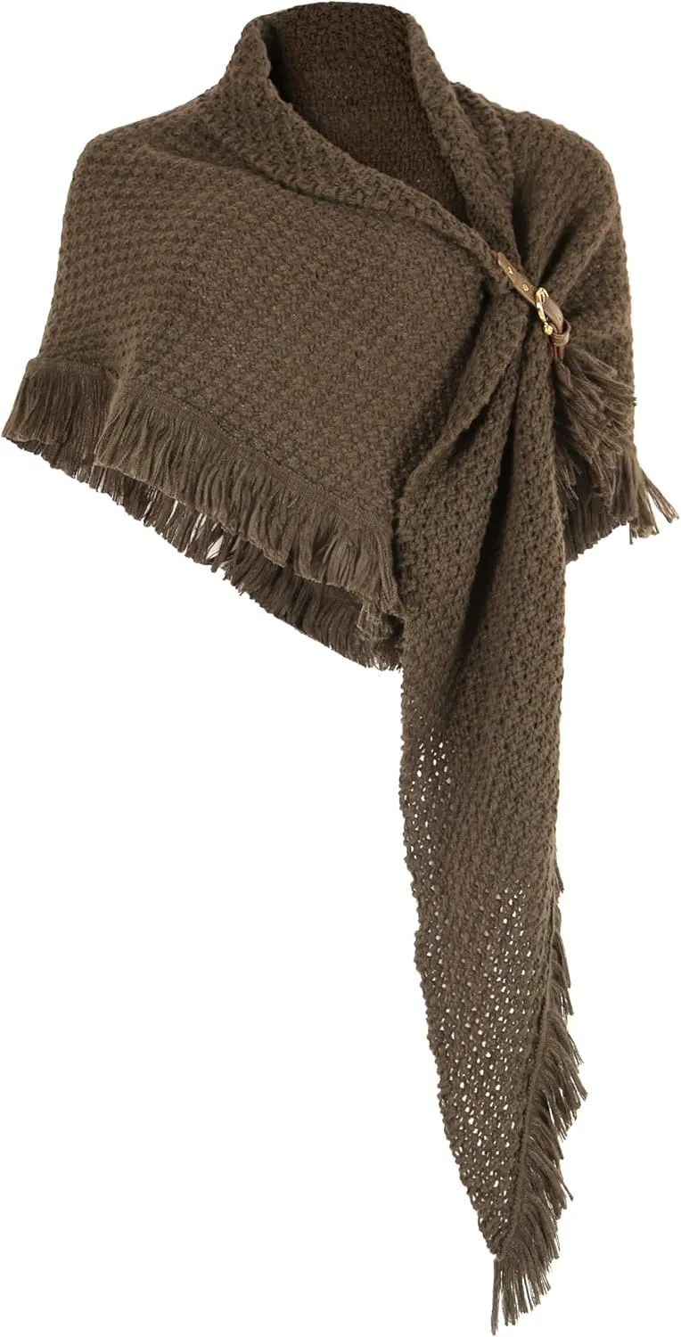 MCJC Knit Poncho Wrap Shawl with Fringe Tassel Trim, Medieval Renaissance Style Cape