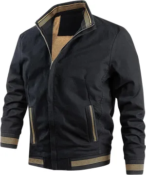 Men Bomber Jacket,Casual Fleece Lined Jacket Men Fall Winter Warm Full Zip Lightweight Jacket Outwear with Pockets