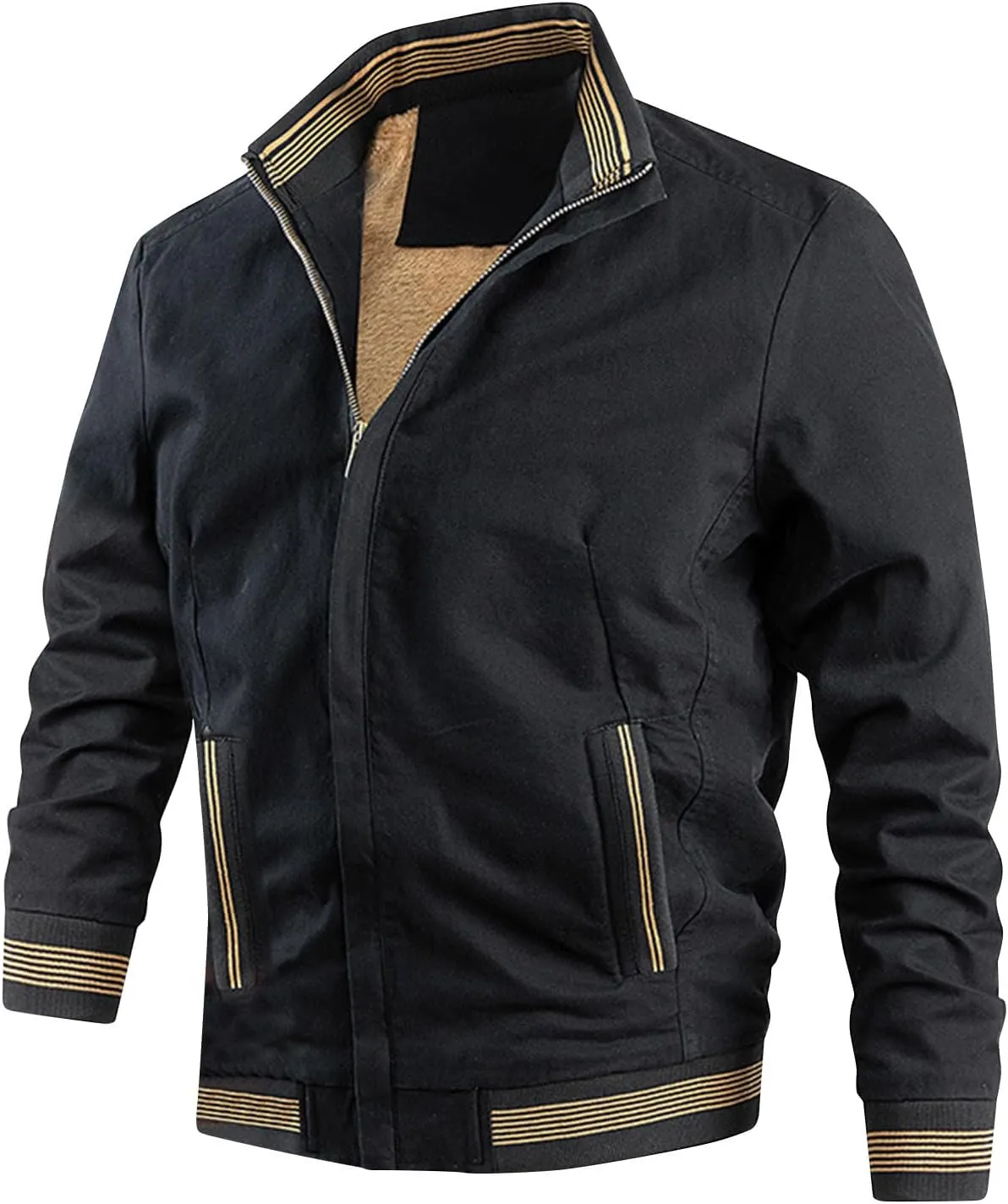 Men Bomber Jacket,Casual Fleece Lined Jacket Men Fall Winter Warm Full Zip Lightweight Jacket Outwear with Pockets