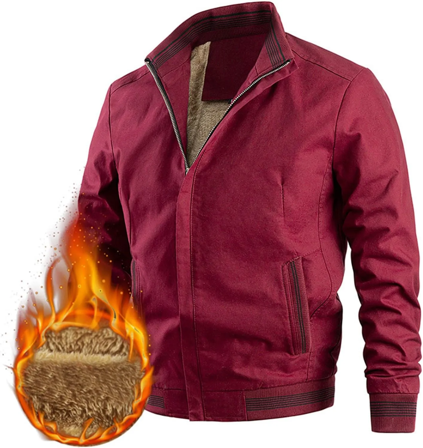 Men Bomber Jacket,Casual Fleece Lined Jacket Men Fall Winter Warm Full Zip Lightweight Jacket Outwear with Pockets
