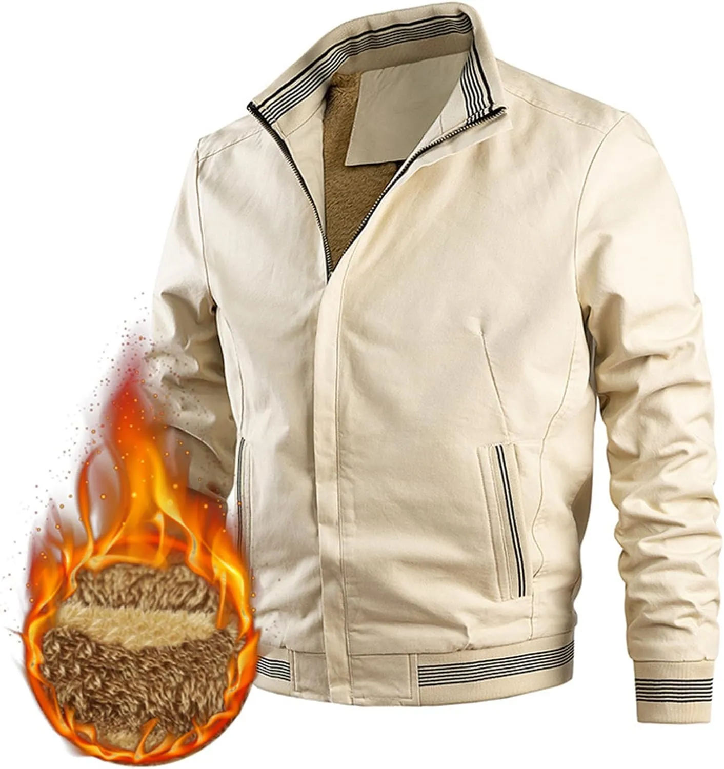 Men Bomber Jacket,Casual Fleece Lined Jacket Men Fall Winter Warm Full Zip Lightweight Jacket Outwear with Pockets