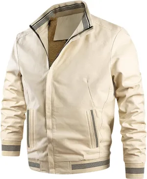 Men Bomber Jacket,Casual Fleece Lined Jacket Men Fall Winter Warm Full Zip Lightweight Jacket Outwear with Pockets