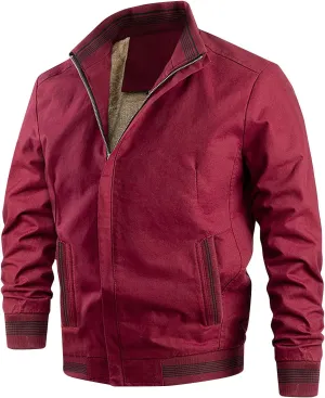 Men Bomber Jacket,Casual Fleece Lined Jacket Men Fall Winter Warm Full Zip Lightweight Jacket Outwear with Pockets