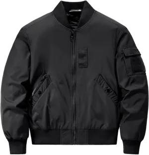 Men's Bomber JacketCausal Oversized Winter Bomber Jacket Men Warm Big and Tall Elastic Cuff Windproof Quilted Jacket