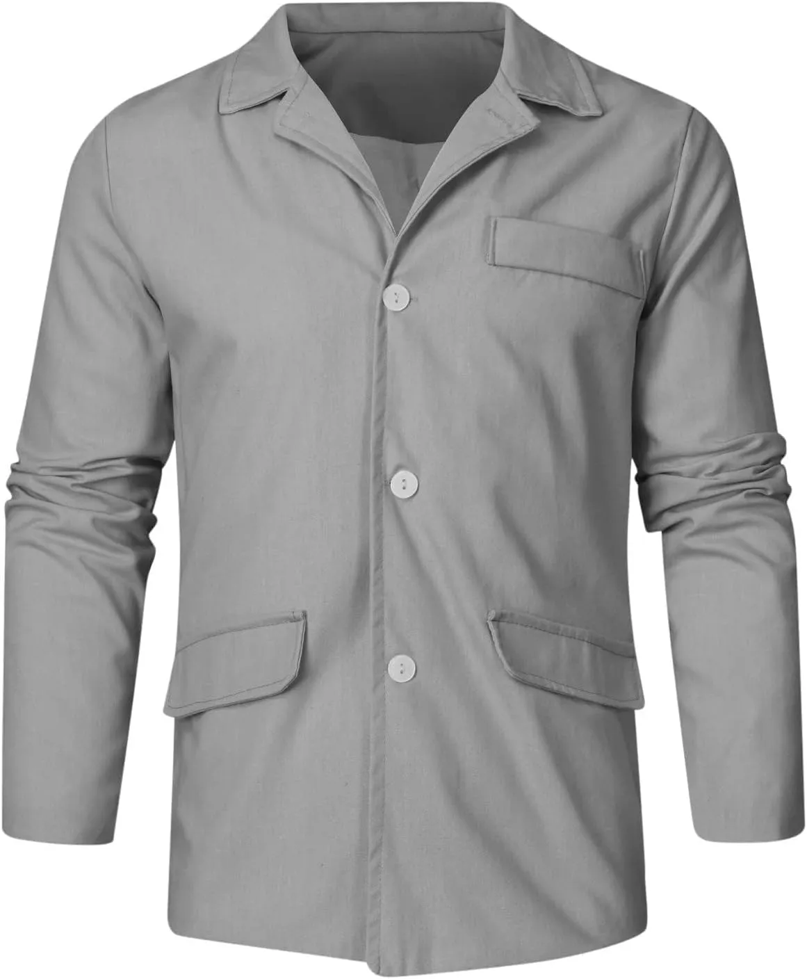 Men's Casual Shirt Jacket Cotton Linen Shacket Loose Fit Long Sleeve Button-Down Overshirt Soft Lightweight Work Coat