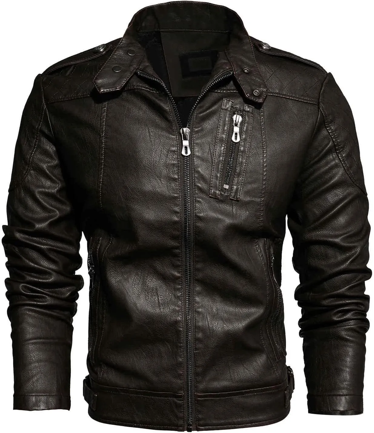 Mens Faux Leather Jacket, Men's Leather Jacket-Fall Winter Vintage Waterproof Motorcycle Faux Leather Jacket with Hood