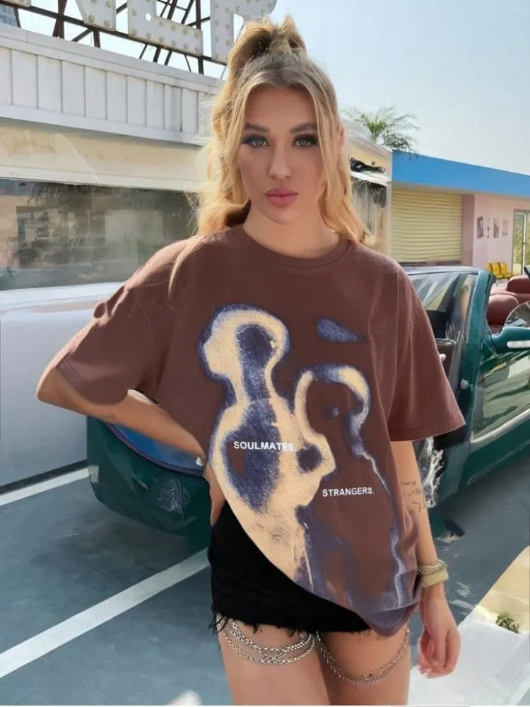 Mens Graphic Tees Oversized Cotton T-Shirt Summer Vintage Streetwear Y2K Shirts Unisex Tshirts