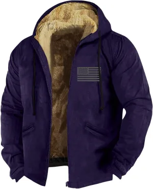 Men's Vintage Heavyweight Sherpa Fleece Lined Jackets Winter Warm Sweatshirt Coats Big And Tall Zip Up Hoodie Men