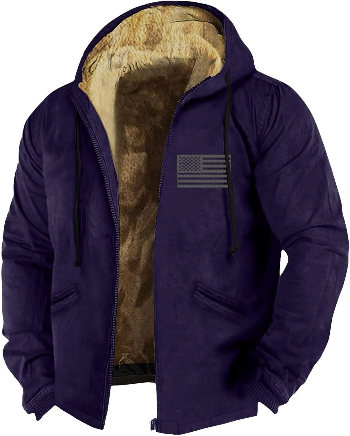 Men's Vintage Heavyweight Sherpa Fleece Lined Jackets Winter Warm Sweatshirt Coats Big And Tall Zip Up Hoodie Men