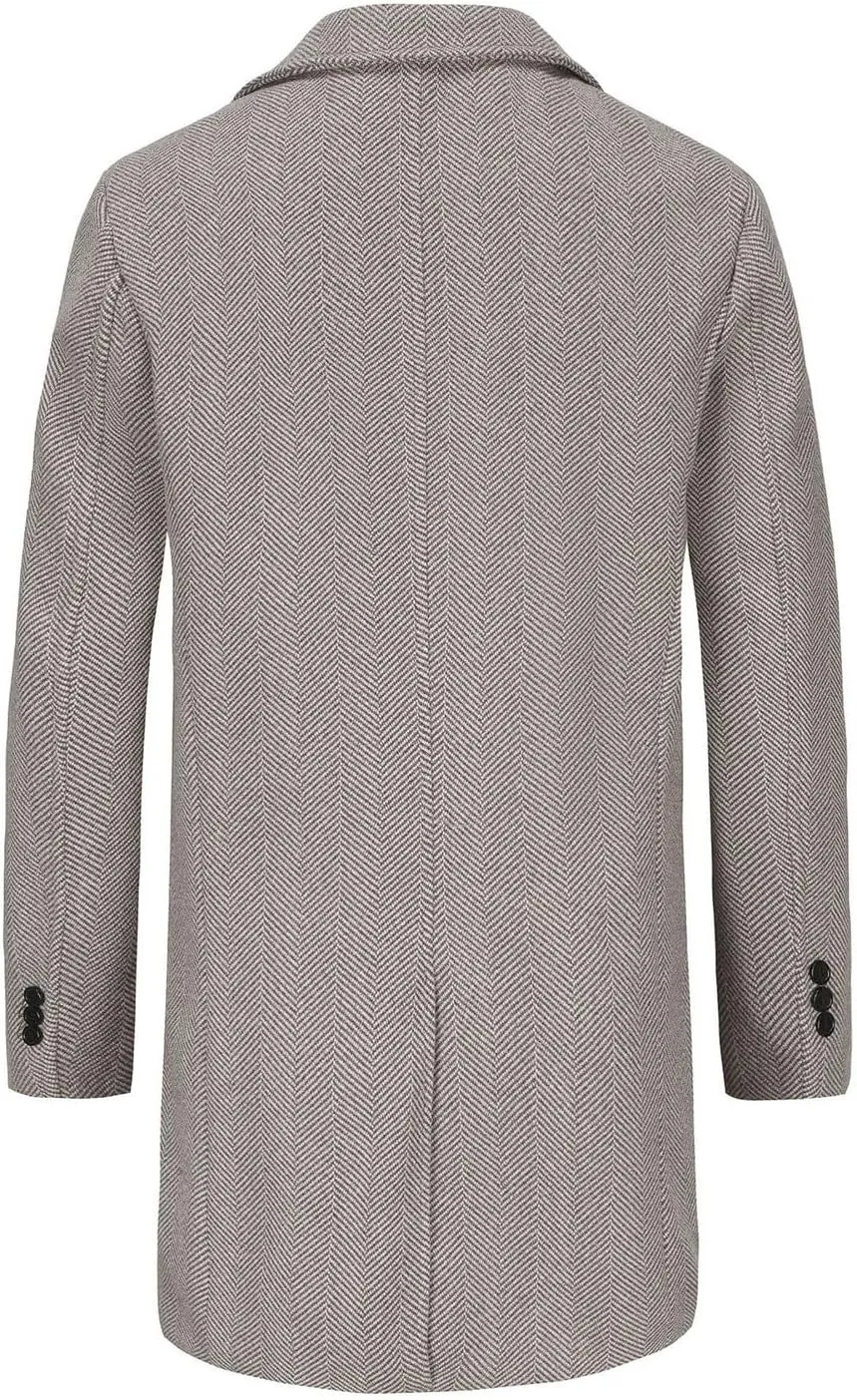 Men's Warm Single Breasted Pea Coat Trench Classic Wool Blend Overcoat with Pockets