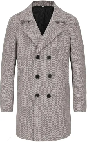 Men's Warm Single Breasted Pea Coat Trench Classic Wool Blend Overcoat with Pockets