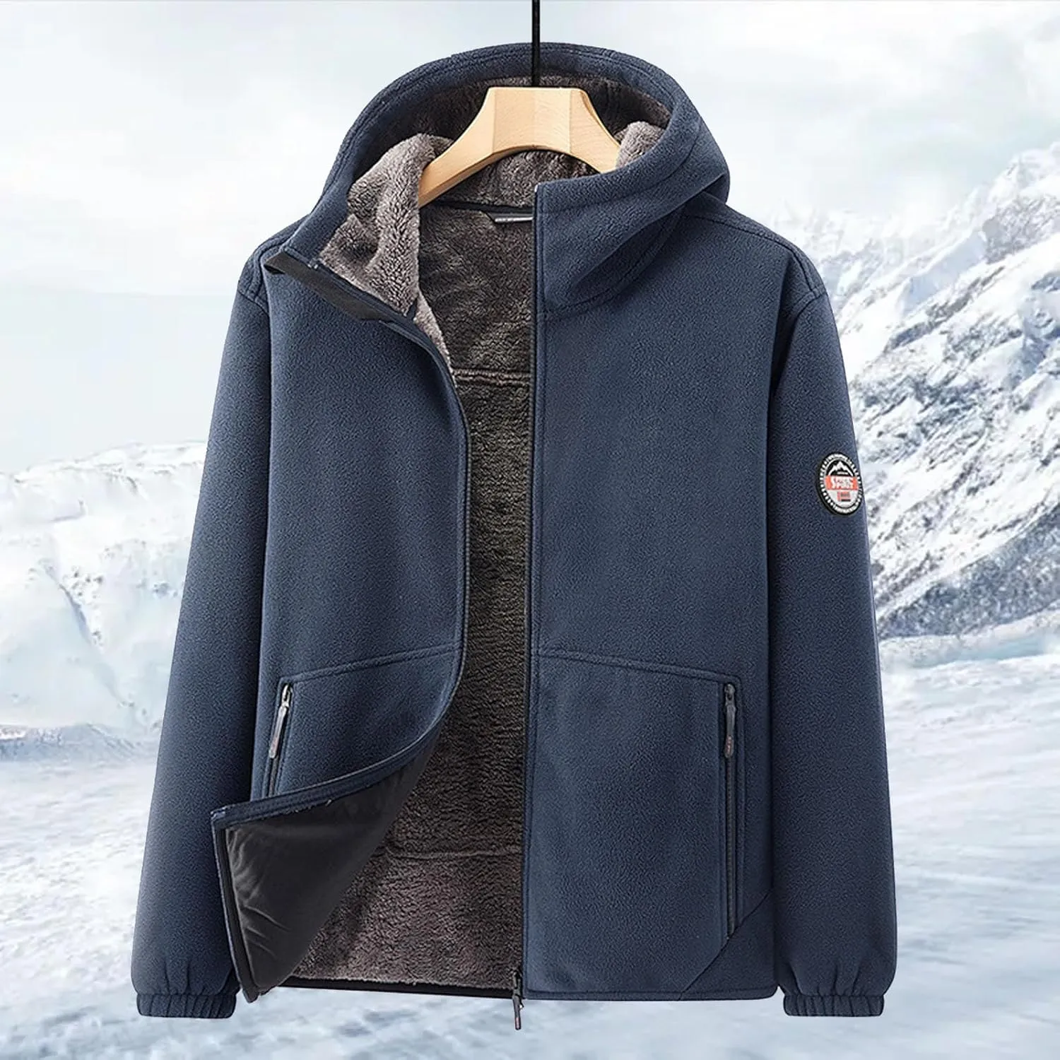 Men's Winter Jacket Thick Thermal Cotton Thickened Warm Stand Collar Jacket Windbreaker Utility Jacket Zip Coat with Pocket