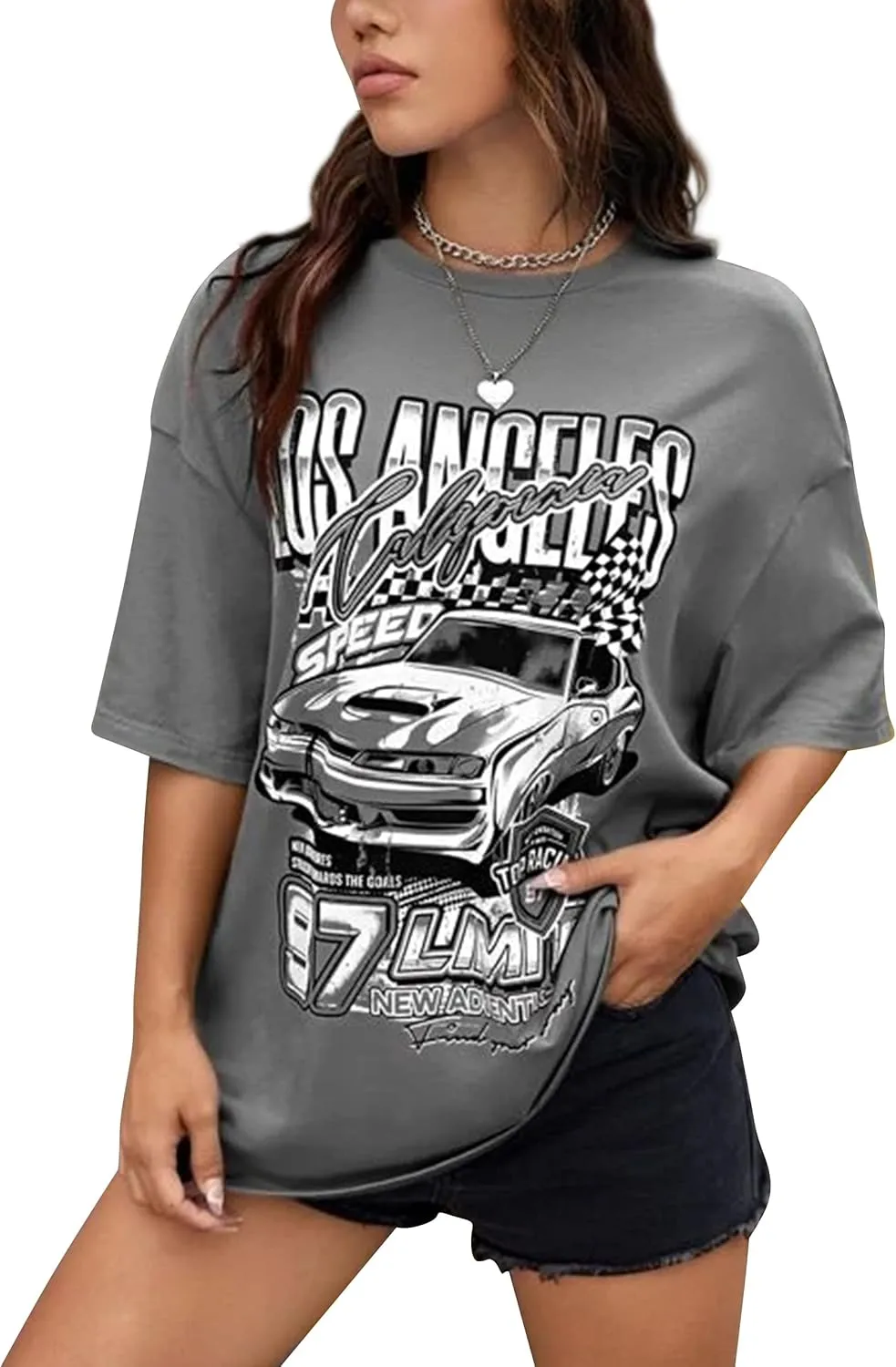 MISSACTIVER Womens Oversized Graphic Print T-Shirt Cartoon Drop Shoulder Short Sleeve Casual Graphics Tee Shirt
