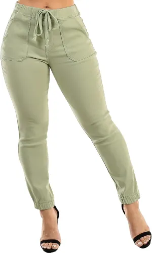 Moda Xpress Women's Juniors Stretchy High Waisted Relaxed Fit Casual Cargo Denim Jogger Jeans and Pants for Women