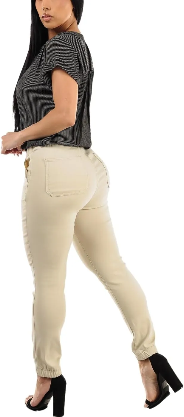 Moda Xpress Women's Juniors Stretchy High Waisted Relaxed Fit Casual Cargo Denim Jogger Jeans and Pants for Women