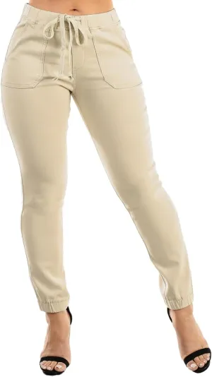 Moda Xpress Women's Juniors Stretchy High Waisted Relaxed Fit Casual Cargo Denim Jogger Jeans and Pants for Women