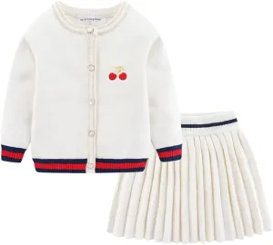Mud Kingdom Cute Little Girls Ribbed Knit Cardigan Skirt Set School Style