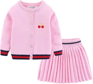 Mud Kingdom Cute Little Girls Ribbed Knit Cardigan Skirt Set School Style
