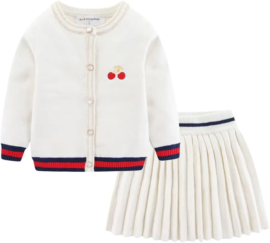 Mud Kingdom Cute Little Girls Ribbed Knit Cardigan Skirt Set School Style