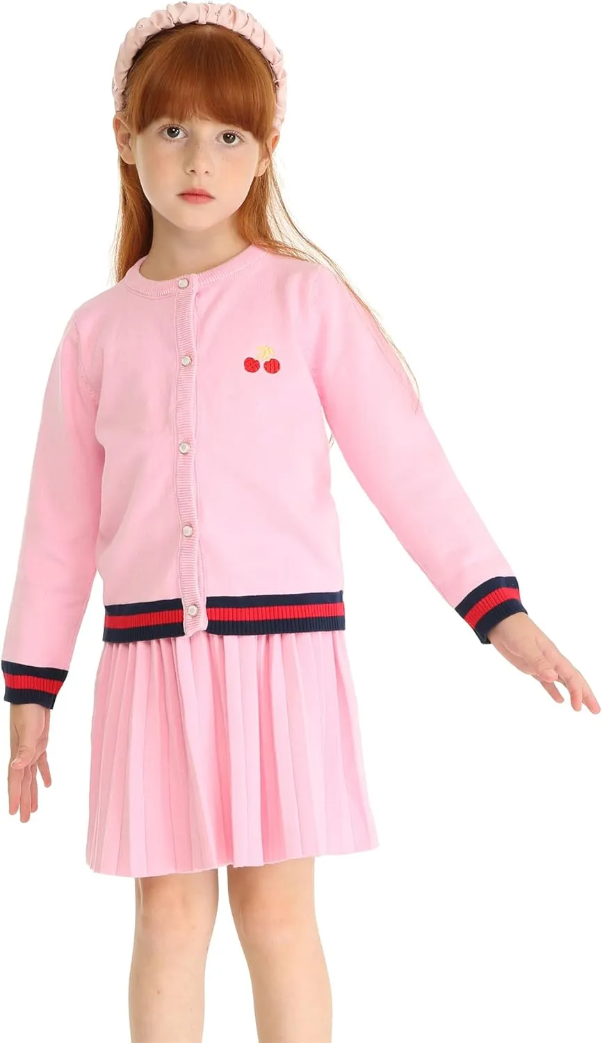 Mud Kingdom Cute Little Girls Ribbed Knit Cardigan Skirt Set School Style