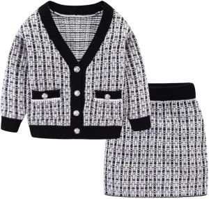 Mud Kingdom Cute Little Girls Ribbed Knit Cardigan Skirt Set School Style