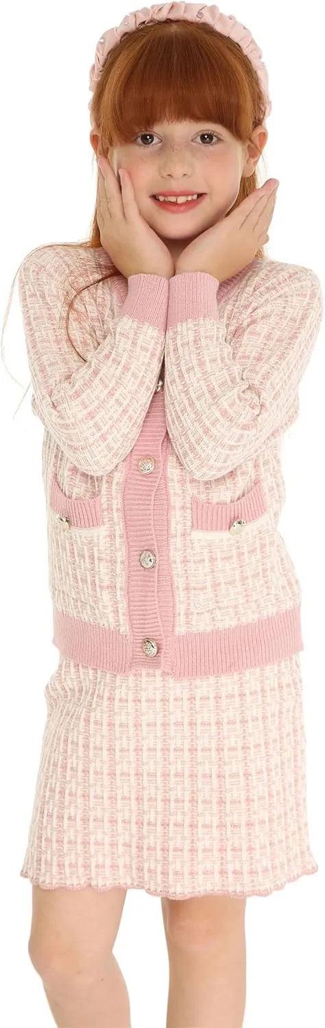Mud Kingdom Cute Little Girls Ribbed Knit Cardigan Skirt Set School Style