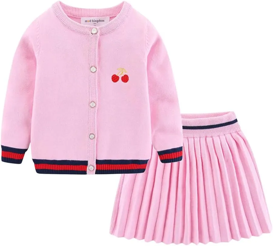 Mud Kingdom Cute Little Girls Ribbed Knit Cardigan Skirt Set School Style