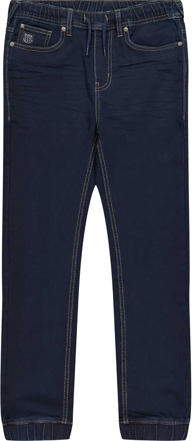 Nautica Boys' Pull-on Stretch Denim Jogger Jeans, 5-Pocket Style & Drawstring Closure