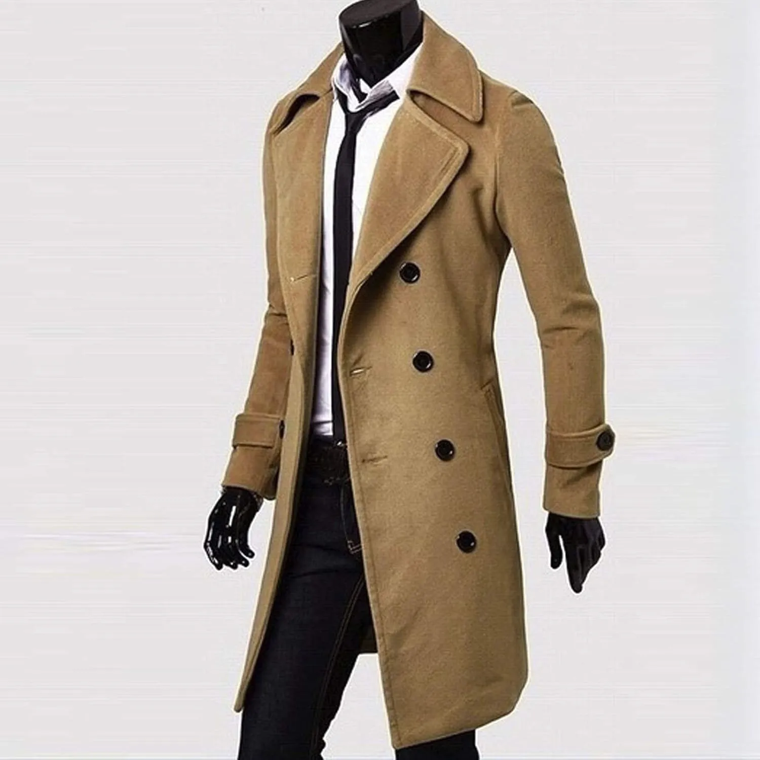 OIOLOYJM Trench Coat Men Double Breasted Pea Wool Coat Oversized Casual Windbreaker Long Jacket Overcoats Mens Winter Coats