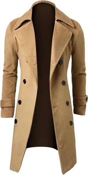 OIOLOYJM Trench Coat Men Double Breasted Pea Wool Coat Oversized Casual Windbreaker Long Jacket Overcoats Mens Winter Coats