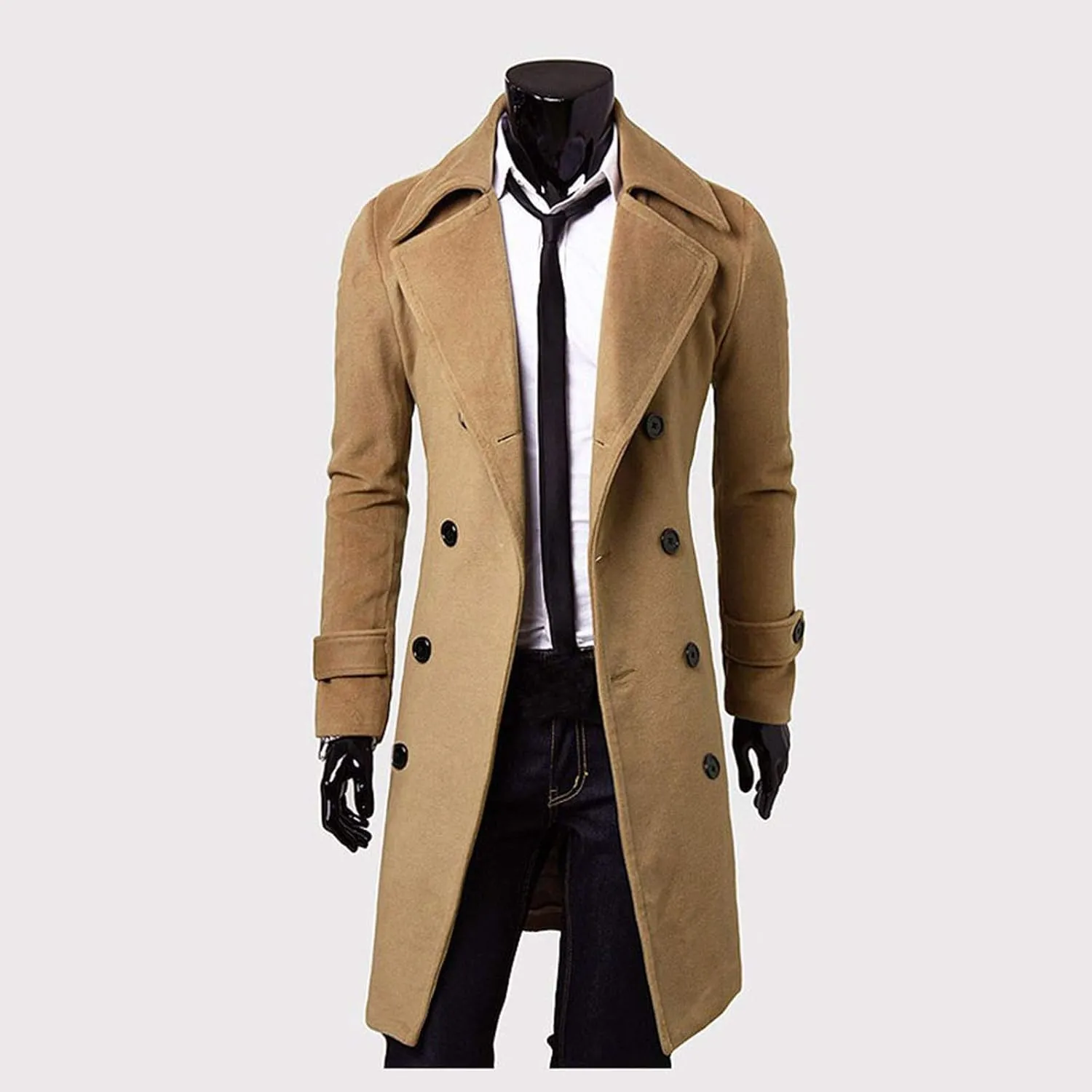 OIOLOYJM Trench Coat Men Double Breasted Pea Wool Coat Oversized Casual Windbreaker Long Jacket Overcoats Mens Winter Coats