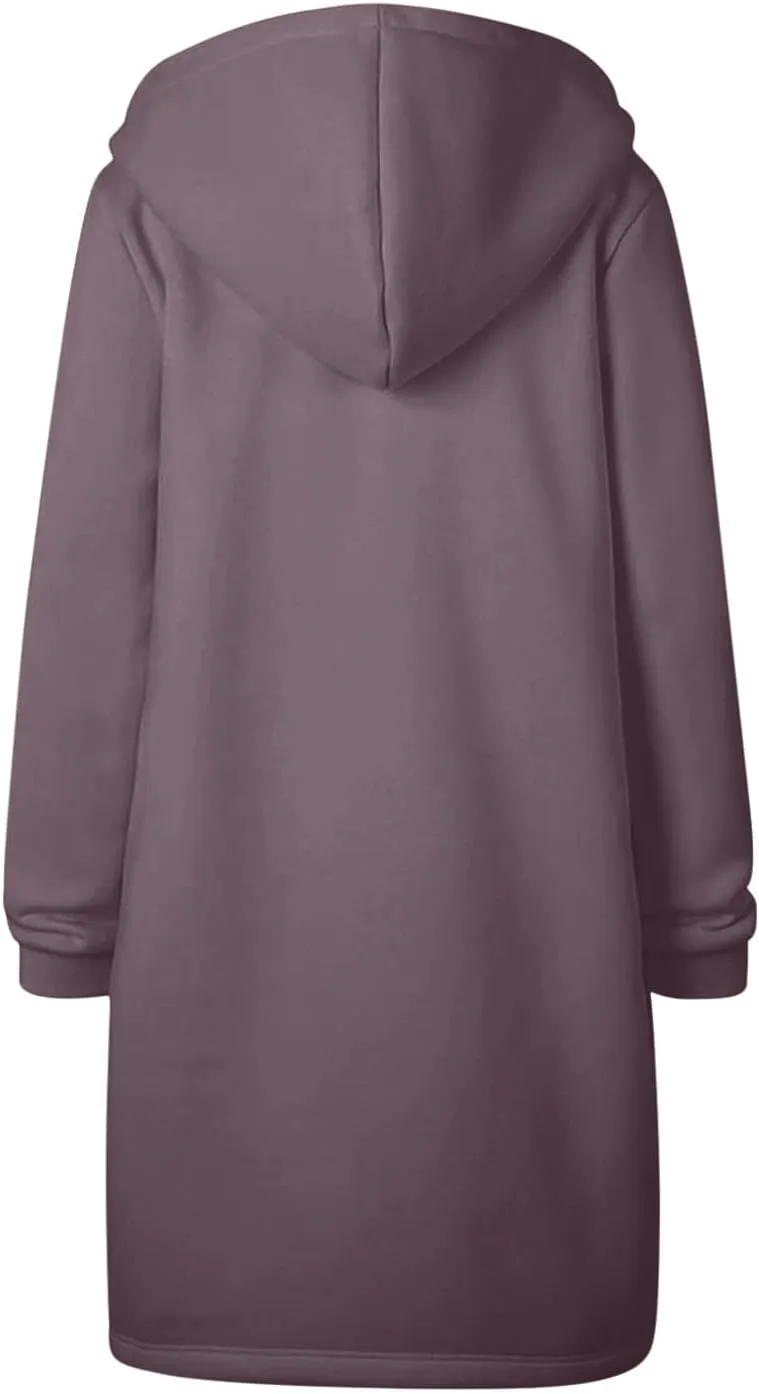 Oversized Hoodies for Women Zip Up Knee Length Tunic Sweatshirts Casual Long Sleeve Spring Hooded Jackets With Pocket
