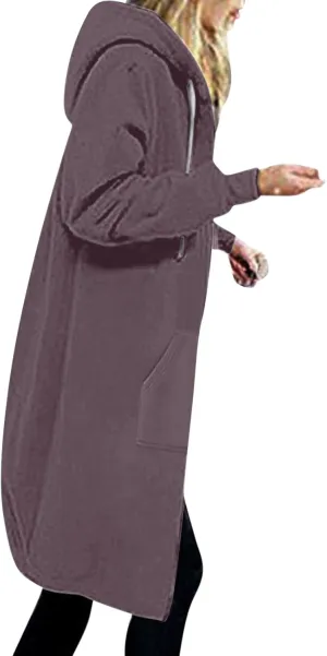 Oversized Hoodies for Women Zip Up Knee Length Tunic Sweatshirts Casual Long Sleeve Spring Hooded Jackets With Pocket