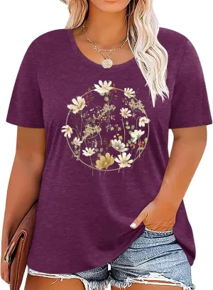 Plus Size Tshirts for Women Graphic Tees Summer Casual Tops Loose Cute Trendy Clothes Tee Shirt