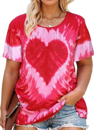 Plus Size Valentine Shirt Women Tie Dye Love Heart Graphic Tee Shirt Funny Valentine's Day Gift Shirts Love Tops
