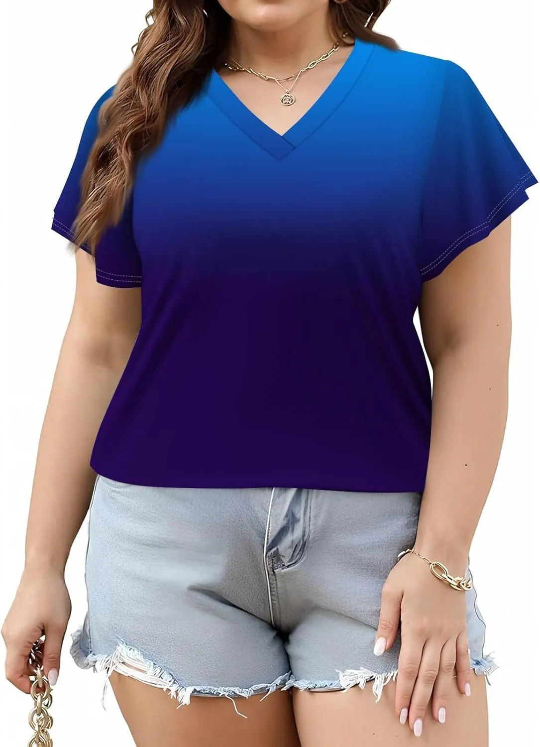 Plus Size Womens Shirts Casual Loose V Neck Short Sleeve Summer Tops Print Tee Boho Vacation Trendy Blouses 2025