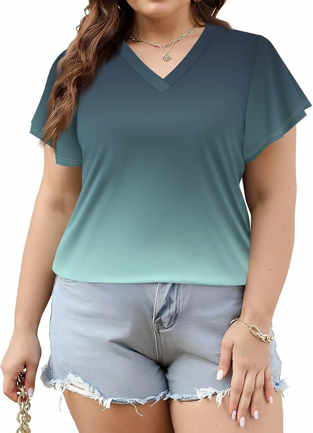 Plus Size Womens Shirts Casual Loose V Neck Short Sleeve Summer Tops Print Tee Boho Vacation Trendy Blouses 2025
