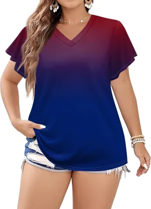 Plus Size Womens Shirts Casual Loose V Neck Short Sleeve Summer Tops Print Tee Boho Vacation Trendy Blouses 2025