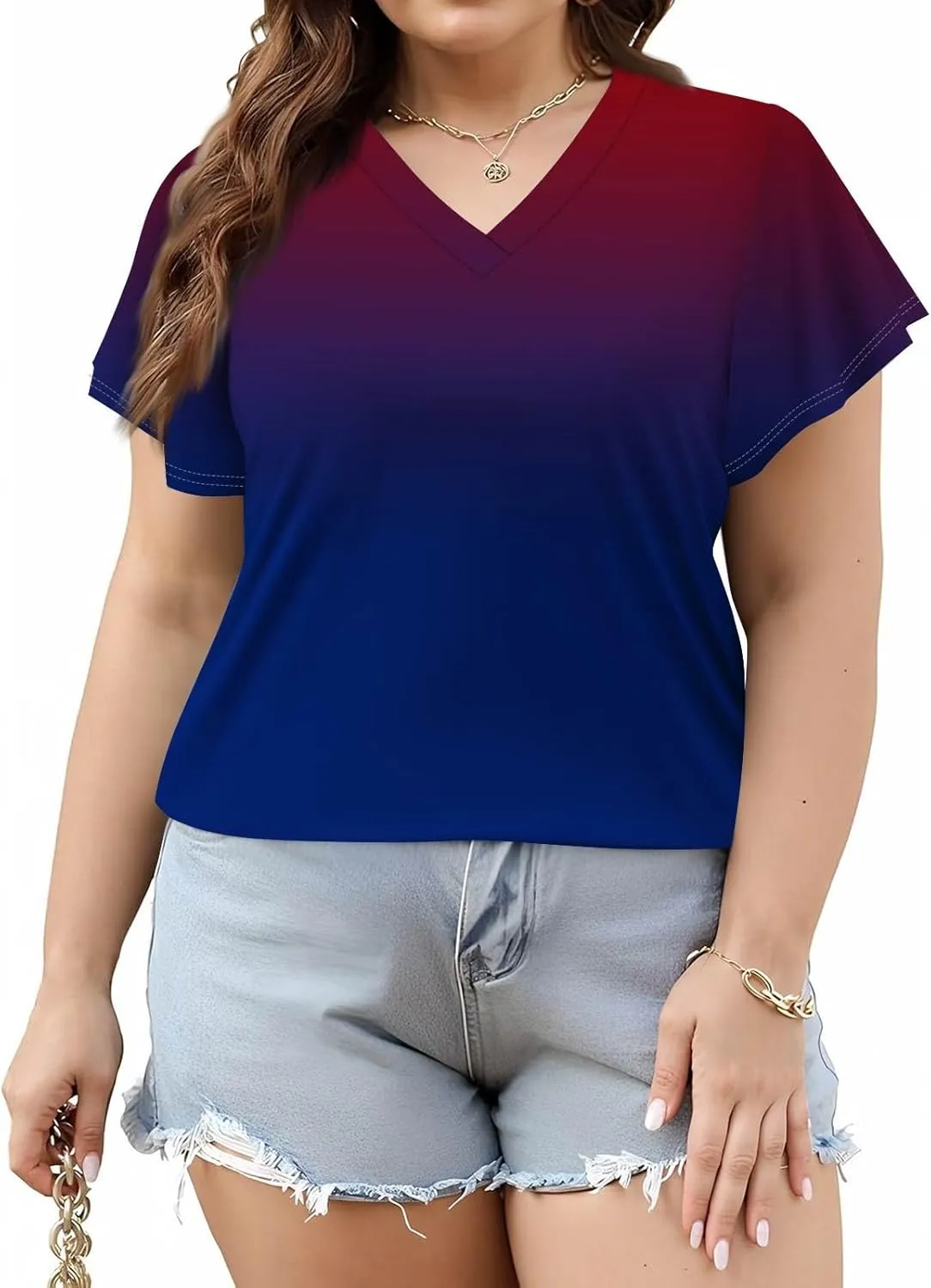 Plus Size Womens Shirts Casual Loose V Neck Short Sleeve Summer Tops Print Tee Boho Vacation Trendy Blouses 2025