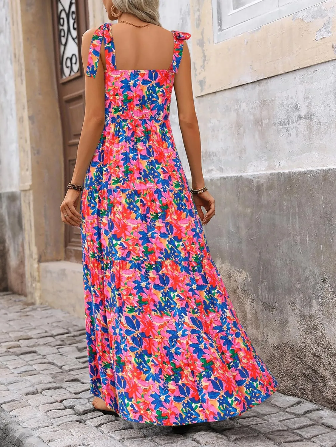 PRETTYGARDEN Women Dresses 2025 Summer Floral Sleeveless Maxi Dress Casual Spaghetti Strap Tiered Flowy Beach Long Dress