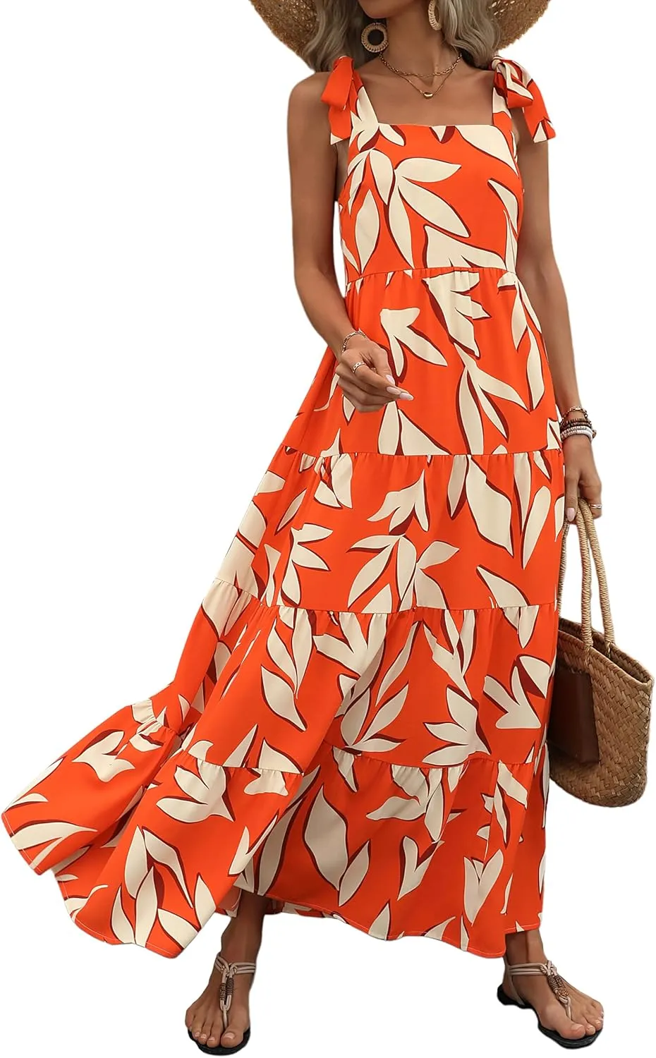 PRETTYGARDEN Women Dresses 2025 Summer Floral Sleeveless Maxi Dress Casual Spaghetti Strap Tiered Flowy Beach Long Dress
