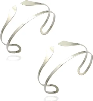 RechicGu 2 Pieces Minimalist Egyptian Bar Curve Upper Arm Cuff Bracelet Bangle Band Open Armband Armlet Jewelry Set Belly Dance Accessories