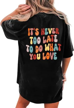 Remidoo Women's Back Graphic Oversized T Shirt Short Sleeve Tee Crewneck Casual Top