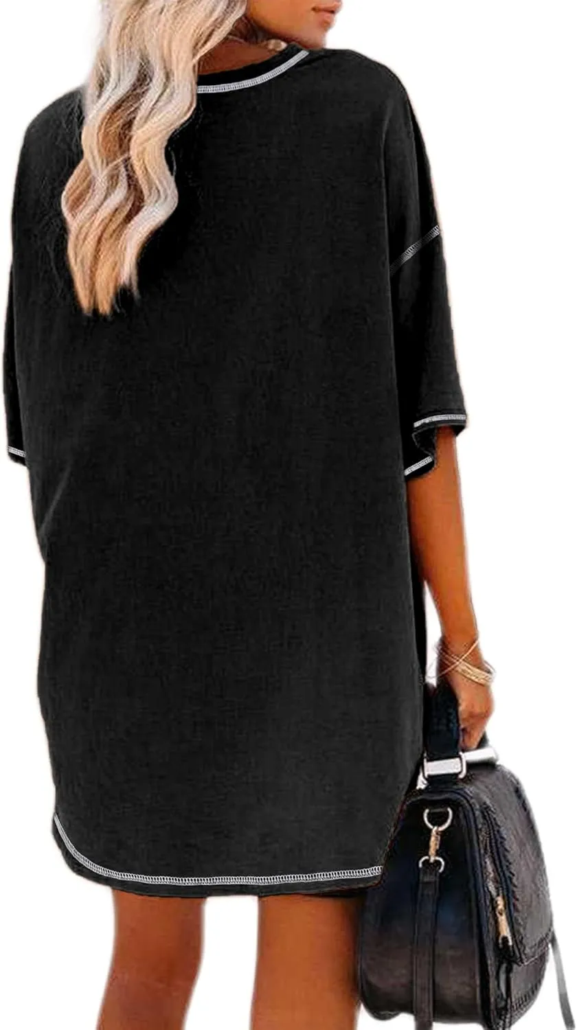 Remidoo Women's Oversized T Shirt Crewneck Solid Short Sleeve Baggy Cotton Tees