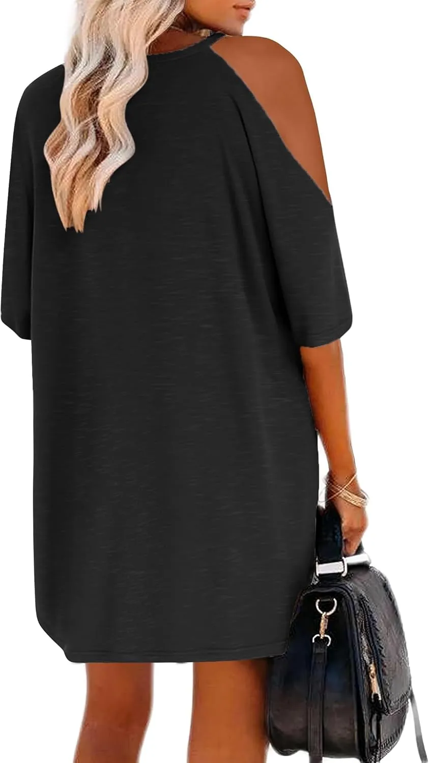Remidoo Women's Oversized Tshirt Short Sleeve Distressed Ripped Tee Shirt Asymmetrical Neck Top