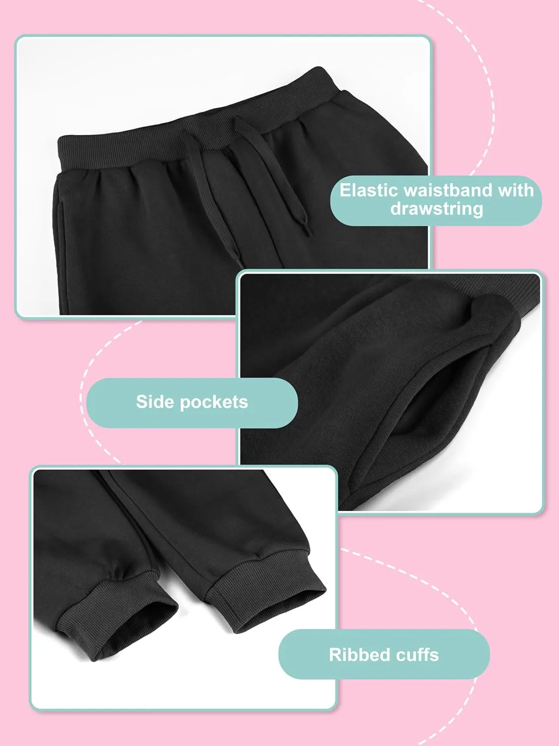 Resinta Girls Fleece Lined Sweatpants Youth Jogger Athletic Pants Kids Pull-On Pants with Pockets and Drawstring